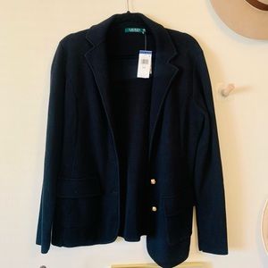 Black Knit Button Front Ralph Lauren Women Blazer